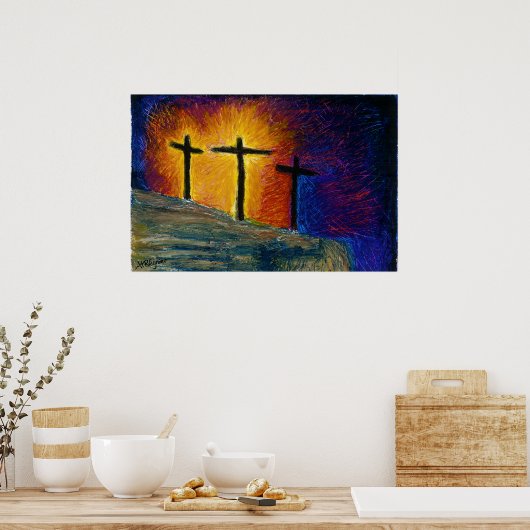 3つのクロス「今日はパラダイスで私と一緒にいる」 ポスター (キッチン)