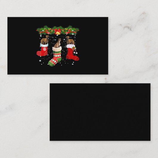 3つのグレイハウンド犬の靴下クリスマスサンタ 名刺 (正面/裏面)