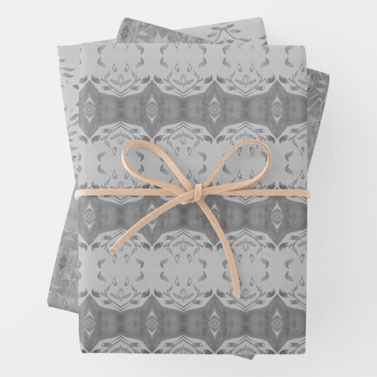 3つのグレーパターン(の模様が)あるシートファンシーギフトラップ ラッピングペーパーシート (インサイチュ)