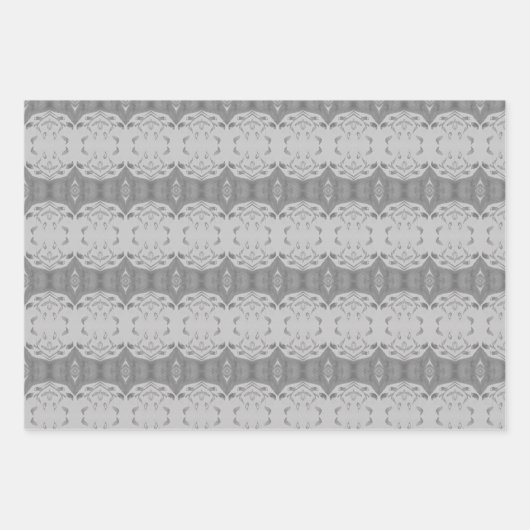 3つのグレーパターン(の模様が)あるシートファンシーギフトラップ ラッピングペーパーシート (正面)