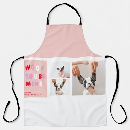 3つのコラージュ写真 |犬のバレンタインのプレゼント エプロン (正面)