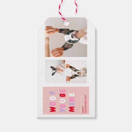 3つのコラージュ写真 |犬のバレンタインのプレゼント ギフトタグ (正面)