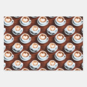 3つのコーヒーをテーマにしたプリント ラッピングペーパーシート (正面)