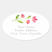 3つのコーラルピンクの水の色の花茎のラベル 楕円形シール (正面)