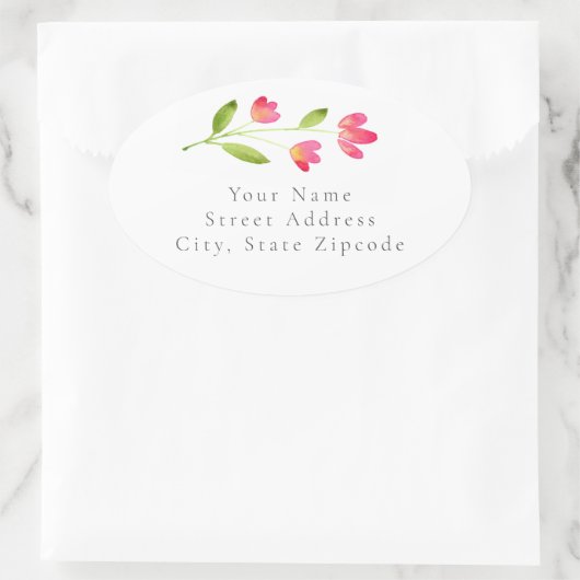 3つのコーラルピンクの水の色の花茎のラベル 楕円形シール (バッグ)