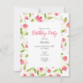 3つのコーラルピンクの水彩花茎パターン 招待状 (正面)
