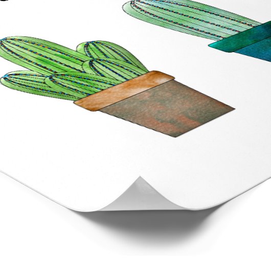 3つのサボテンのスケッチと素敵なサボテンのフレーズ ポスター (角)