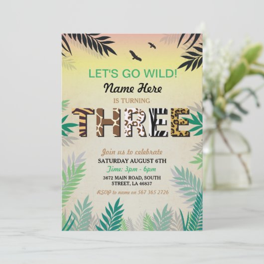 3つのジャングルの第3誕生会のサファリの動物園の招待 招待状 (スタンド正面)