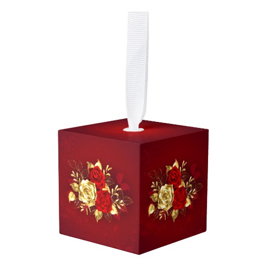 3つのジュエリーバラ キューブオーナメント (正面アングル)