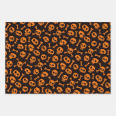 3つのスカルとクロスボーンカボチャのオレンジ色のセット ラッピングペーパーシート (正面2)