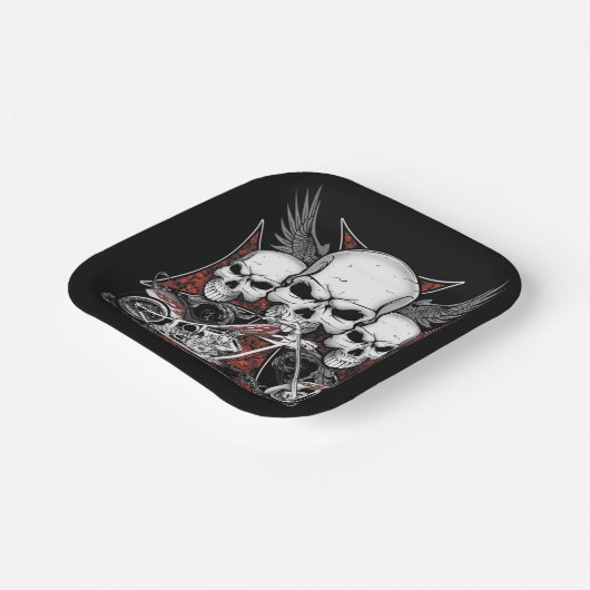 3つのスカルとレッドチョッパーオートバイスクエア ペーパープレート (傾斜あり)