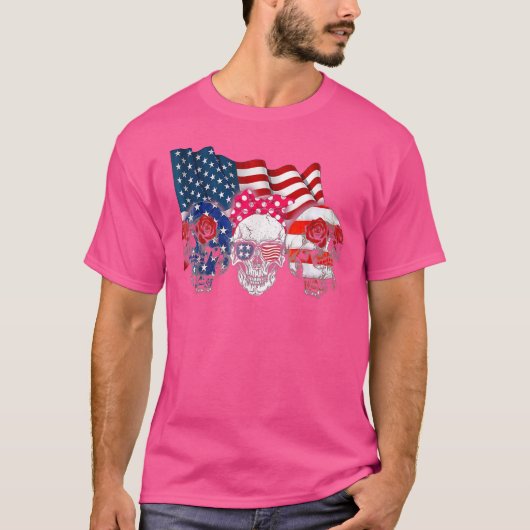 3つのスカルハッピー独立の日7月4日Am Tシャツ (正面)