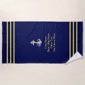 3つのストライプ金ゴールド – 名前の追加、その他の文字 ビーチタオル (正面)