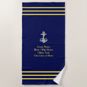 3つのストライプ金ゴールド – 名前の追加、その他の文字 ビーチタオル (正面)
