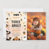 3つのスピリッツ ハロウィン かわいいゴースト バースデーパーティー 招待状 (正面)