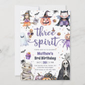3つのスピリット ハロウィン ゴースト 3歳の誕生日 招待状 (正面)