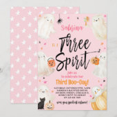3つのスピリット ピンク ハロウィン 3歳の誕生日パーティー 招待状 (正面/裏面)