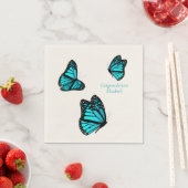 3つのターコイズの蝶パーソナライズされたカクテル スタンダードカクテルナプキン (インサイチュ)