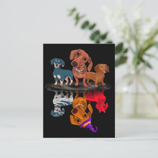 3つのダックスシャンドリフレクションハロウィーン大人の贈り物 ポストカード (スタンド正面)