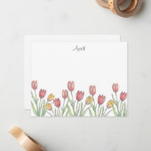 3つのチューリップ色鉛筆、ペン、インクのスケッチ注記 ノートカード (正面/裏面インサイチュ)