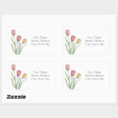 3つのチューリップ色鉛筆、ペン、インクのラベル 長方形シール (シート)