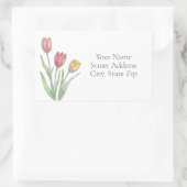 3つのチューリップ色鉛筆、ペン、インクのラベル 長方形シール (バッグ)