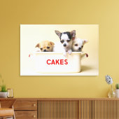 3つのチワワの子犬のケーキのスズ キャンバスプリント (インサイチュ (リビング))