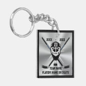3つのテキスト・ボックスとのパーソナライズなホッケーのキーホルダー キーホルダー (正面左)