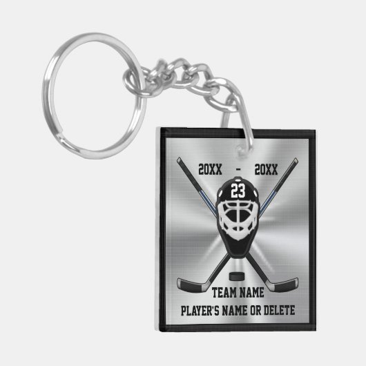 3つのテキスト・ボックスとのパーソナライズなホッケーのキーホルダー キーホルダー (正面左)