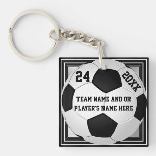 3つのテキスト・ボックスとパーソナライズなサッカーチームのギフト キーホルダー