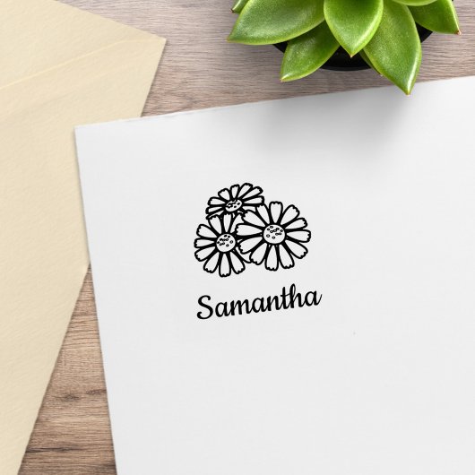 3つのデイジー名前をカスタムする ラバースタンプ