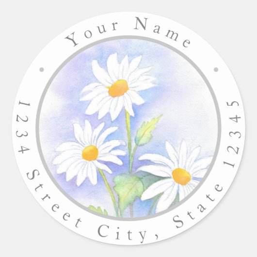 「3つのデイジー」の水色ラベル ラウンドシール (正面)