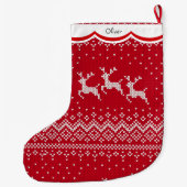3つのトナカイ赤い北欧パターン ラージクリスマスストッキング (裏面)