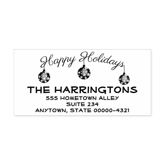 3つのトレンディーオーナメントハッピーホリデーズタイポグラフィ ラバースタンプ (インプリント)