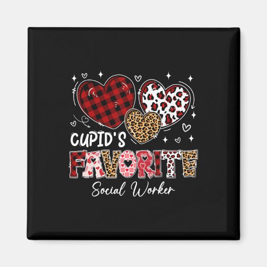 3つのハートのキューピッドのお気に入りのソーシャルワーカー バレンタイン マグネット (正面)