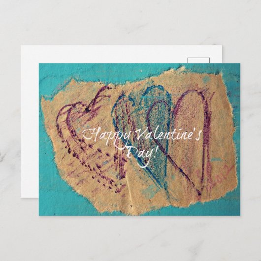 3つのハートハッピーバレンタインデー ポストカード (正面/裏面)