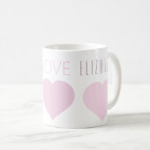 3つのハートピンクと白マグカップ コーヒーマグカップ (正面右)