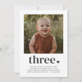 3つのハート写真3番目の誕生日 招待状 (正面)