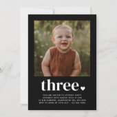 3つのハート写真3番目の誕生日 招待状 (正面)