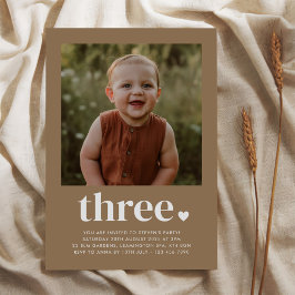 3つのハート写真3番目の誕生日 招待状