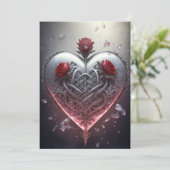 3つのバラのメタリック イオニック バレンタイン カード (スタンド正面)