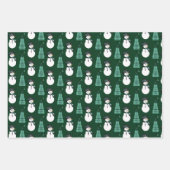 3つのパターン（の模様が）ある雪だるまデザイン ラッピングペーパーシート (正面3)