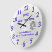 3つのパーソナライズされた文字ボックスを備えたバレーボール時計 ラージ壁時計 (傾斜)