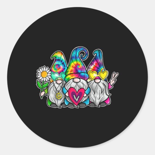 3つのヒッピー格言Groovyレトロ絞り染めPeace Lov ラウンドシール (正面)