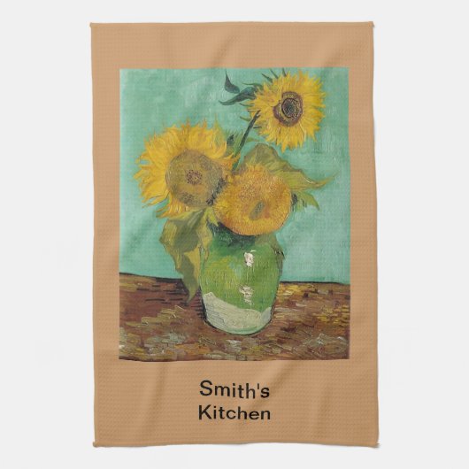 3つのヒマワリの花瓶、ビンセント・ヴァン・ゴッホ キッチンタオル (縦)