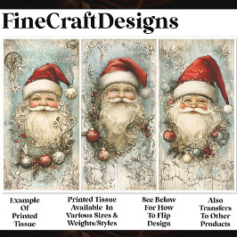 3つのビクトリアンヴィンテージすてきサンタAN9デクページ 薄葉紙