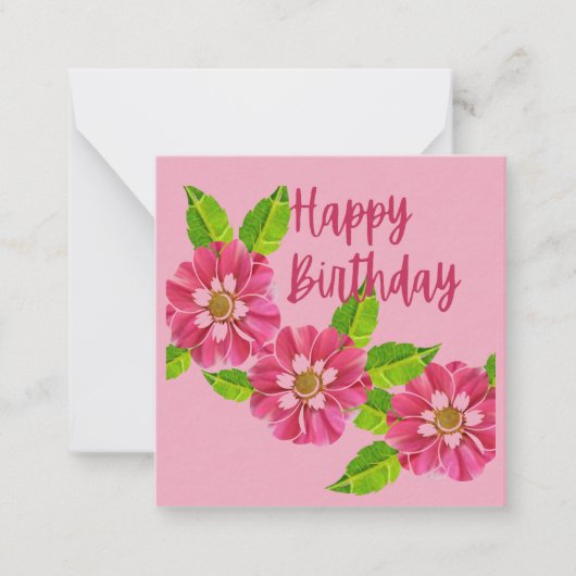 3つのピンクの花 誕生日カード ノートカード (正面)