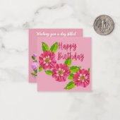 3つのピンクの花 誕生日カード ノートカード (正面/裏面インサイチュ)