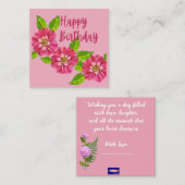 3つのピンクの花 誕生日カード ノートカード (正面/裏面)