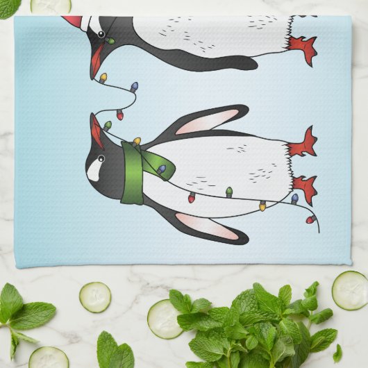 3つのフェスティバルクリスマスペンギンイラストレーション キッチンタオル (折り畳み)